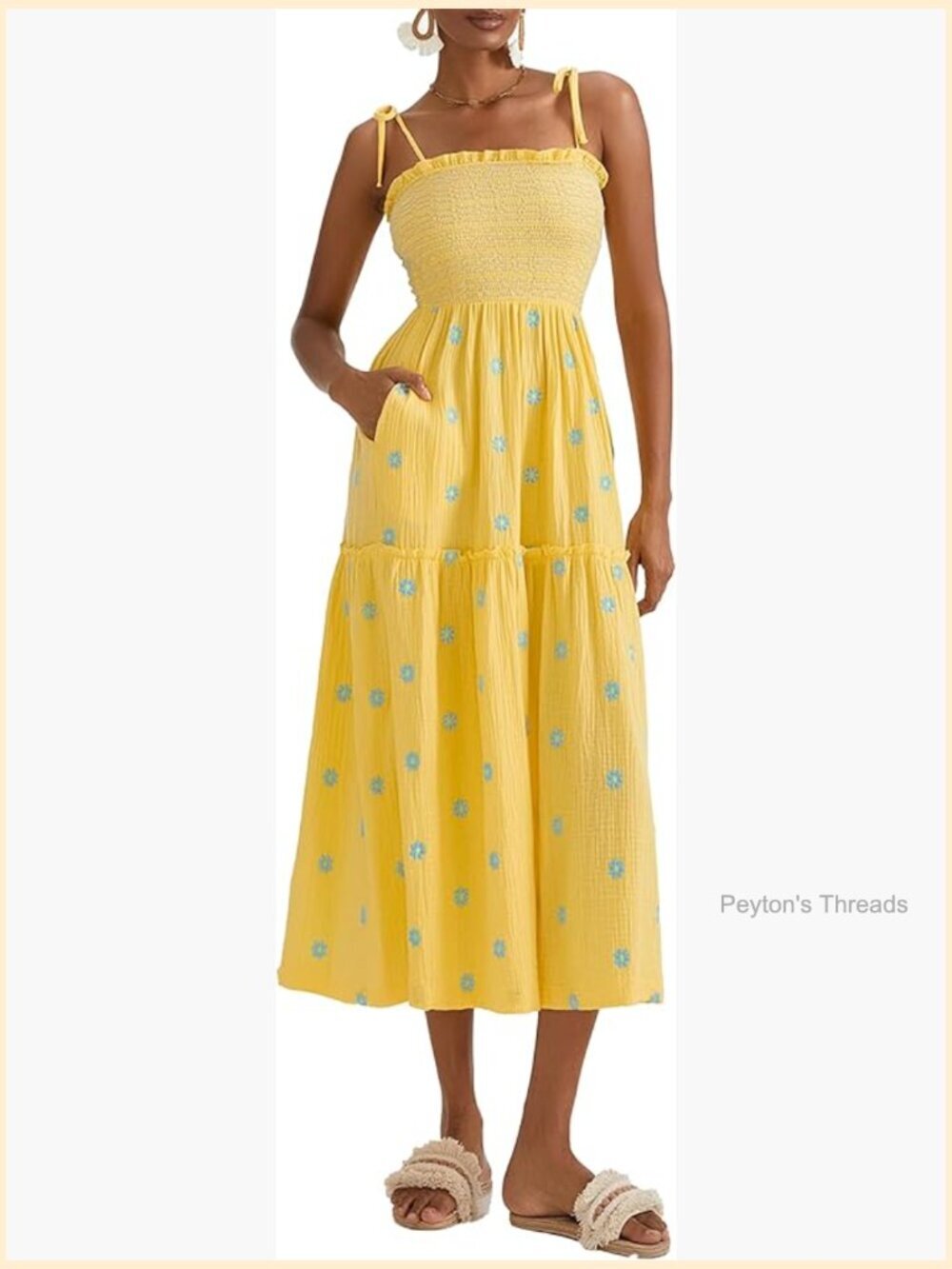 Sleeveless Floral Embroidered Maxi Dress with Pockets Boho Sundress